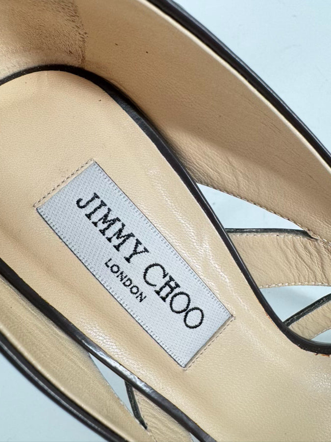JIMMY CHOO Size 38 Taupe Leather Laser Cut Pumps