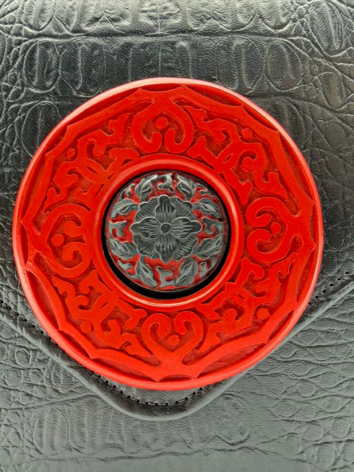RAFAEL SANCHEZ Red & Black Embossed Evening Bag w/ Cinnabar Detail