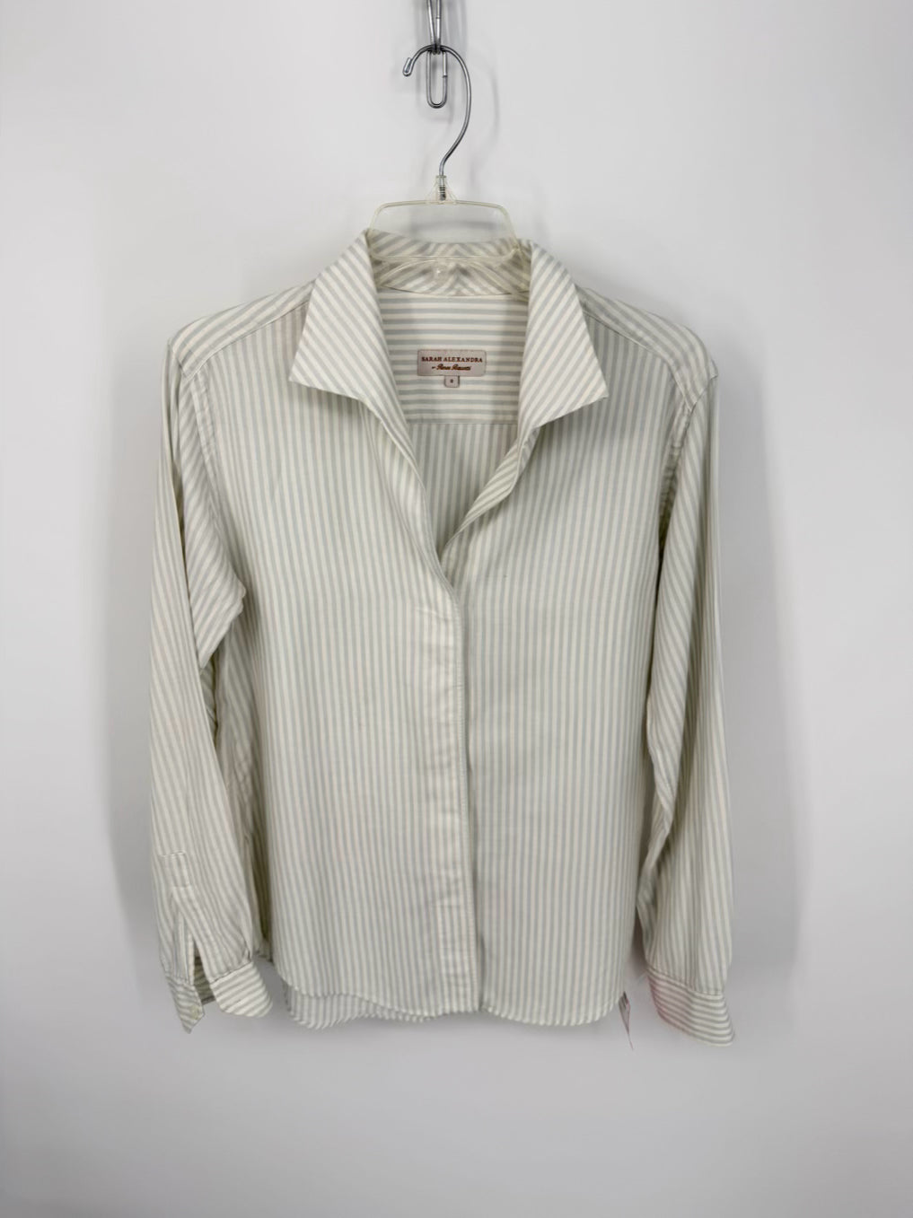 SARAH ALEXANDRA Size 8 White & Grey Stripe Blouse