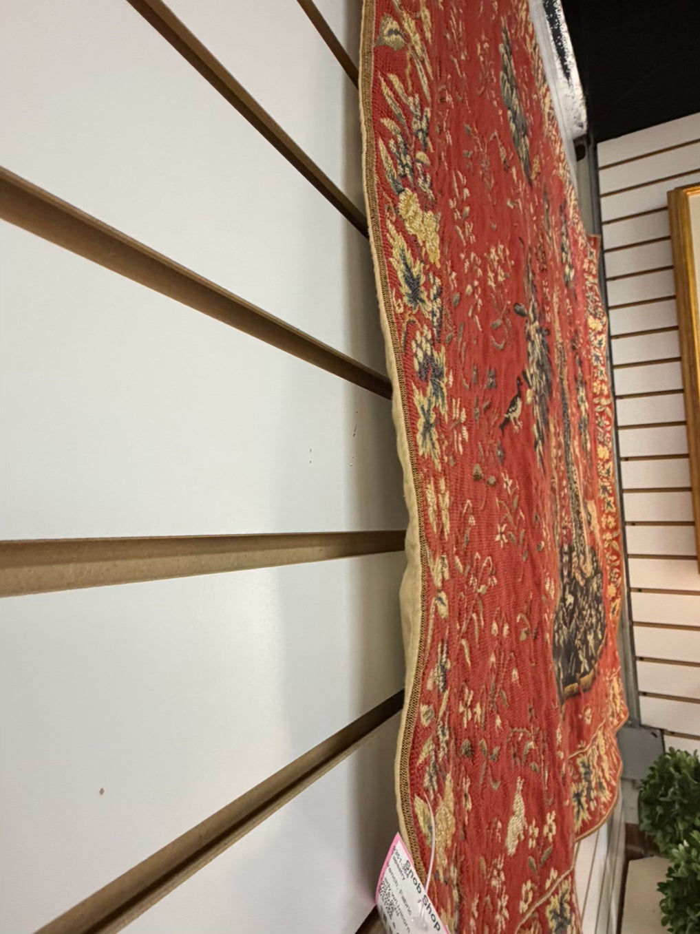 Red & Gold French Lady With Unicorn Fabric Tapestry
