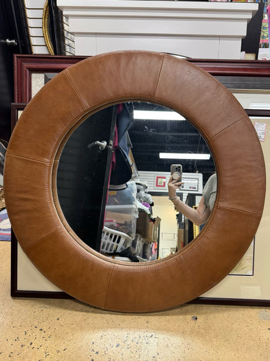 FOR NOW DESIGNS Caramel Leather Round Mirror