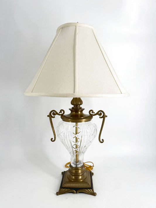 Brass & Crystal Urn Lamp w/ Shade