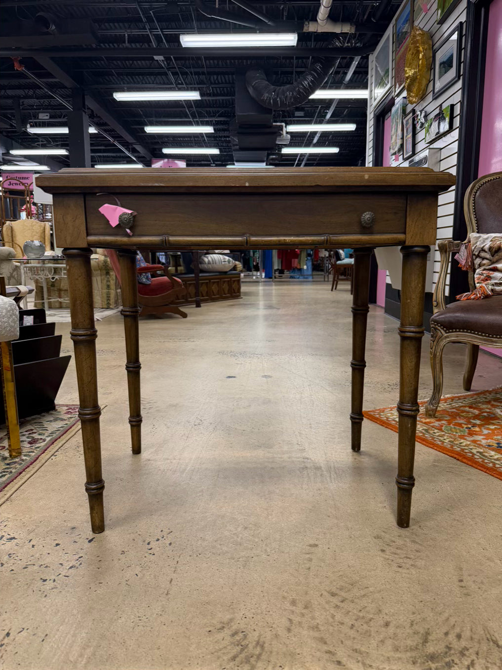 ANTIQUE Wood Game Table w/ Game Side & Solid Top