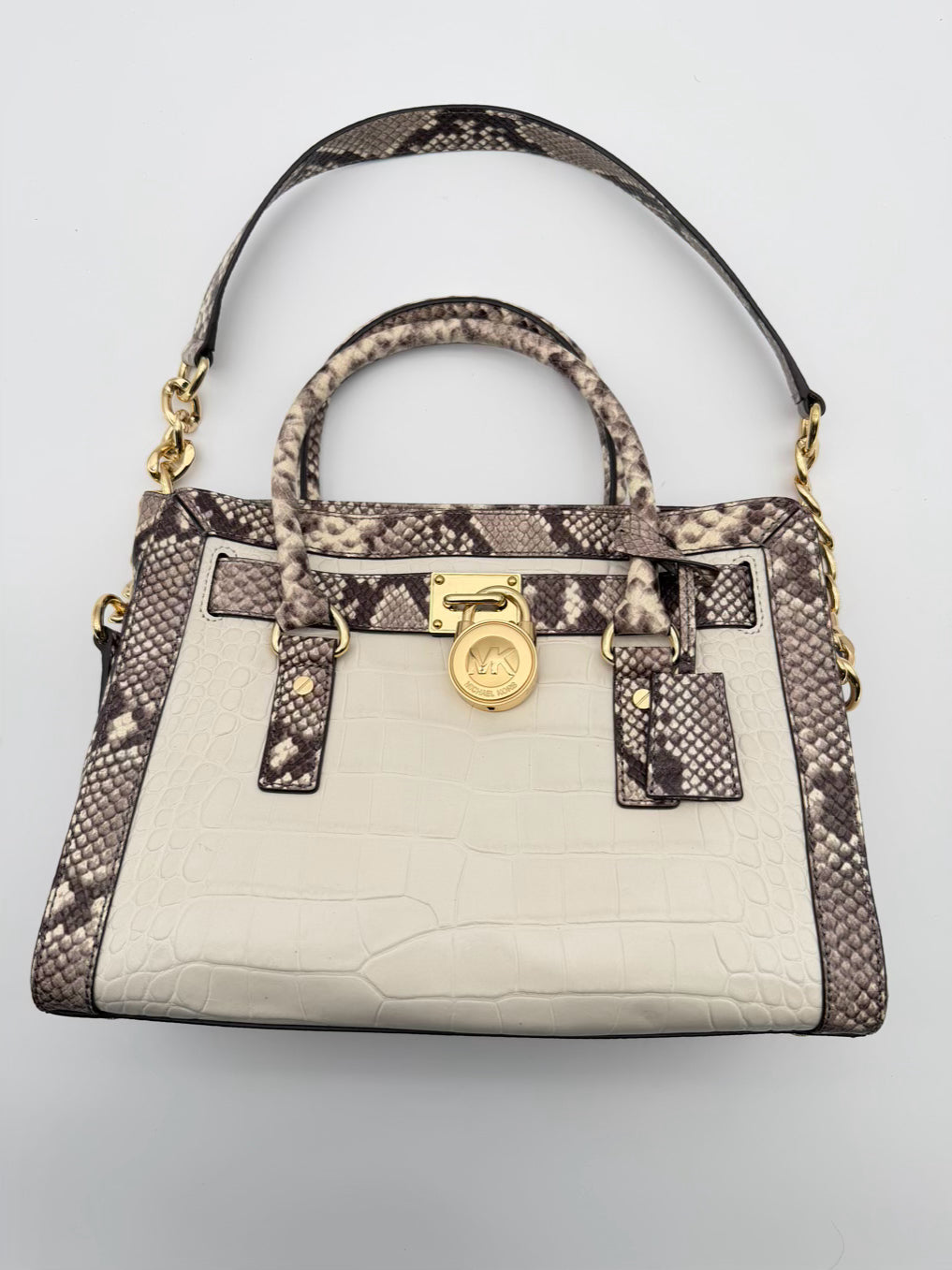 MICHAEL MICHAEL KORS Hamilton Taupe & White Animal Print Purse