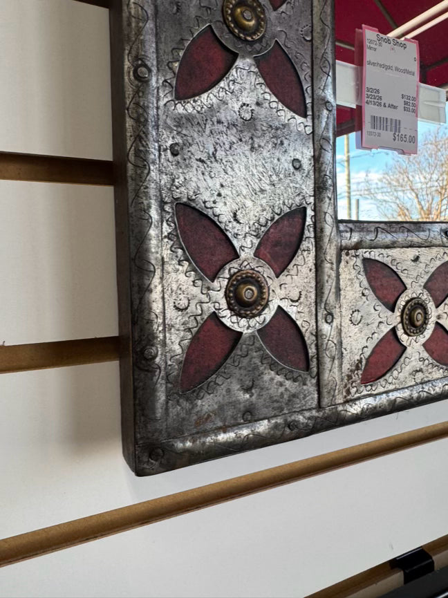 Silver, Red & Gold Wood & Metal Mirror