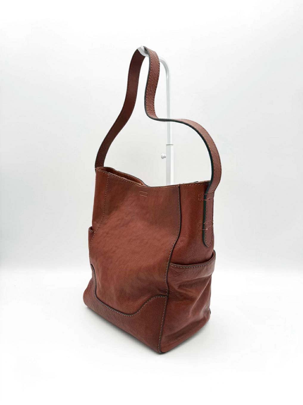 FRYE Cognac Leather Side Pocket Hobo Purse