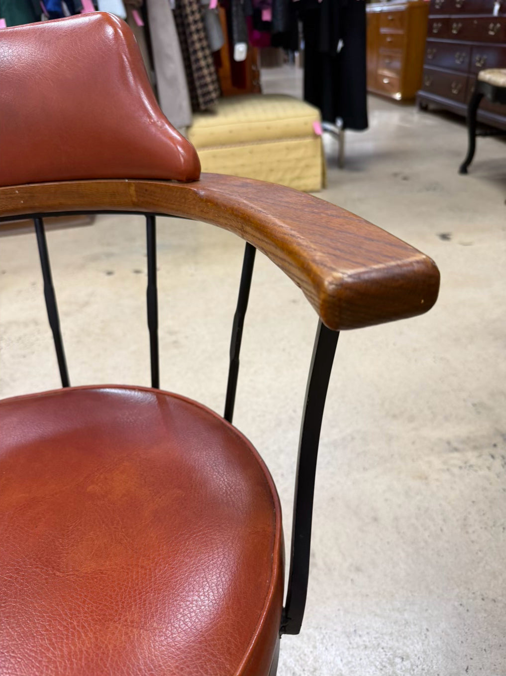 Wood & Wrought Iron Mid Century Card Table & 4 Chairs