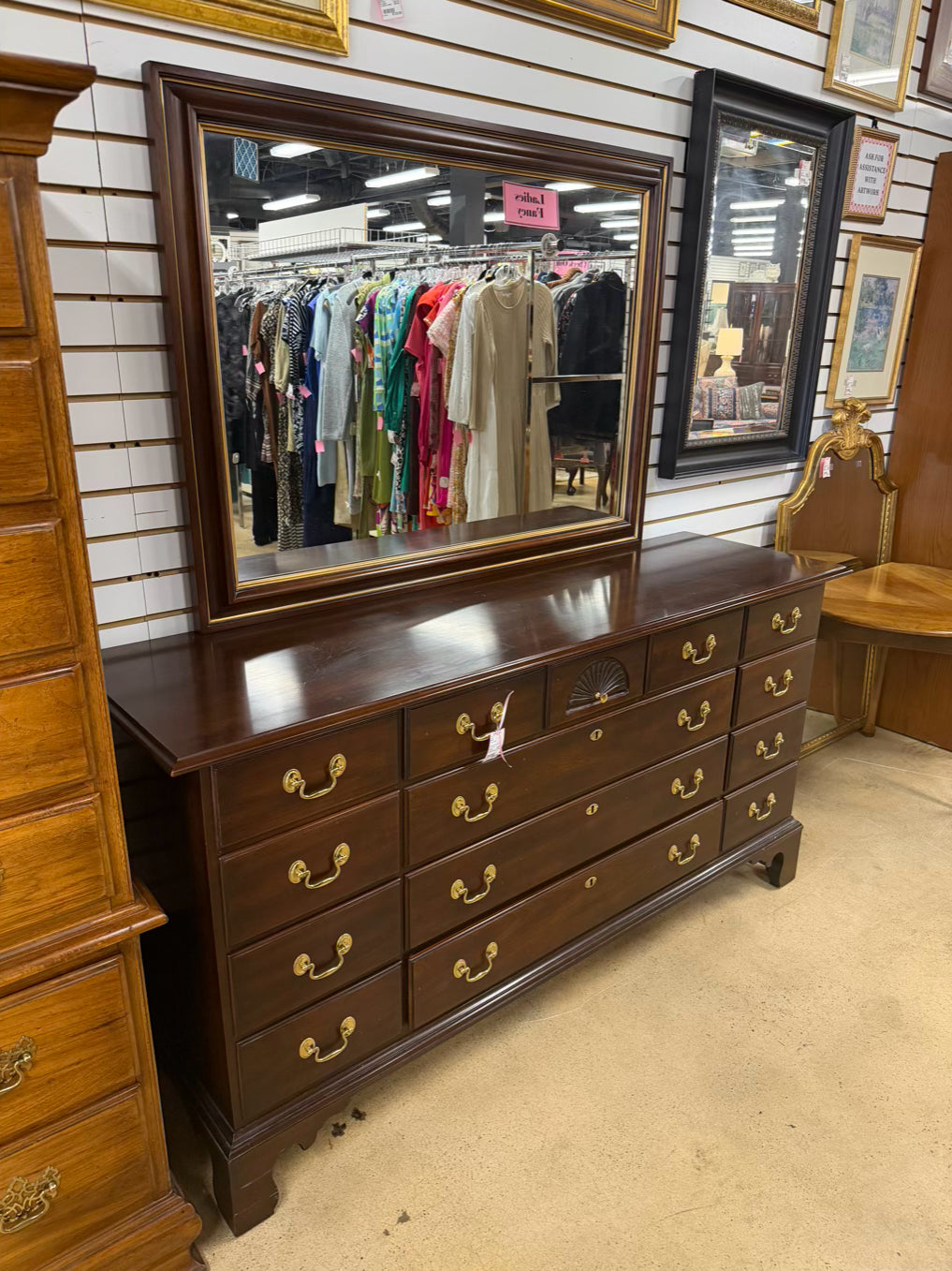 STATTON Wood Brown Dresser w/ Mirror