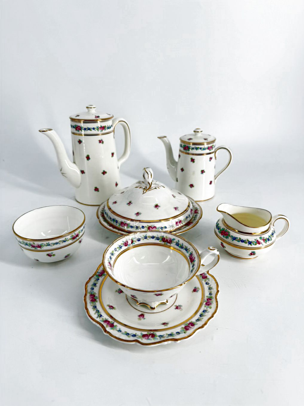 CAULDON White, Pink, Blue & Green China Breakfast Tray Dishware