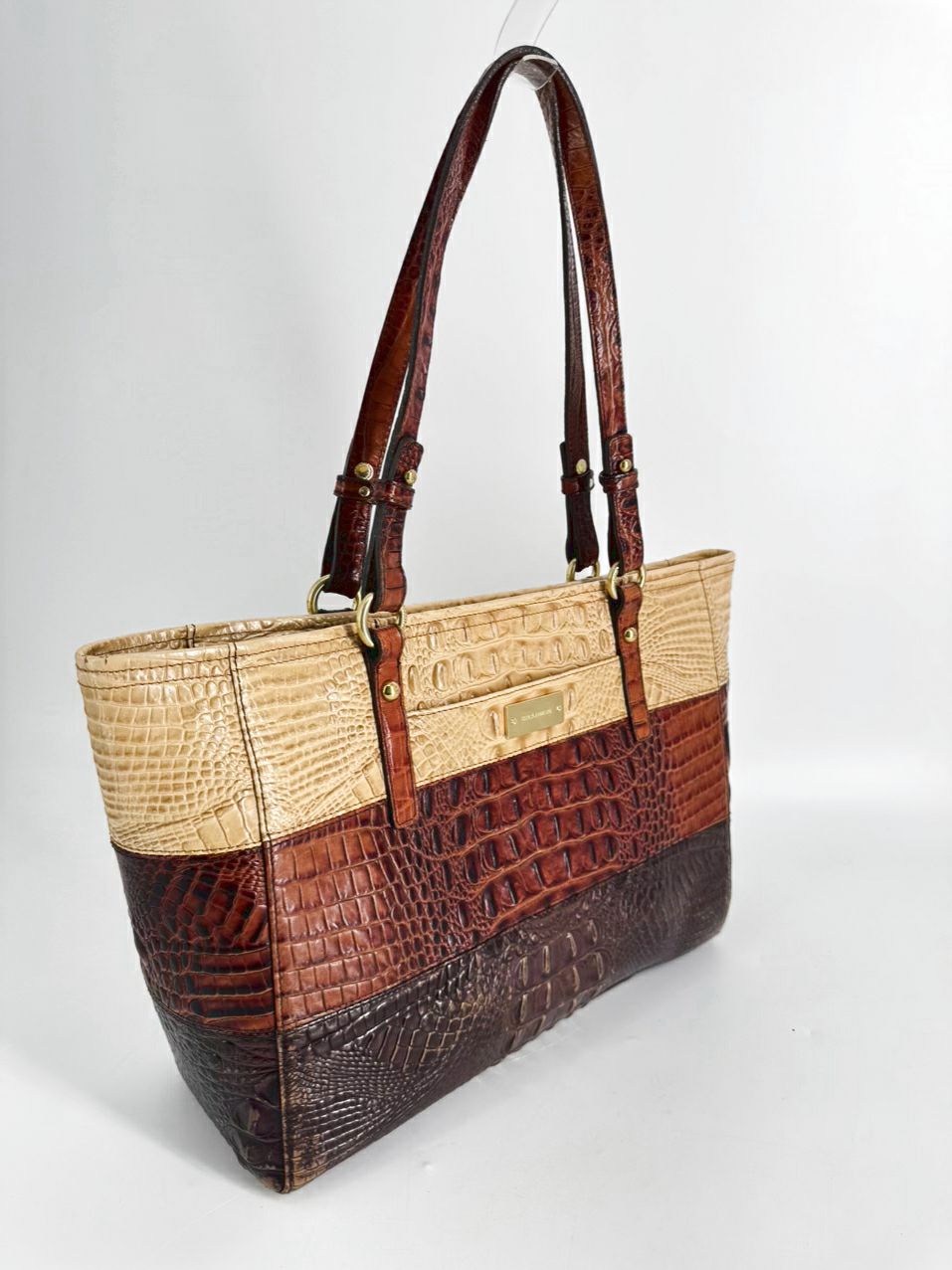 BRAHMIN Cream & Brown Embossed Leather Purse