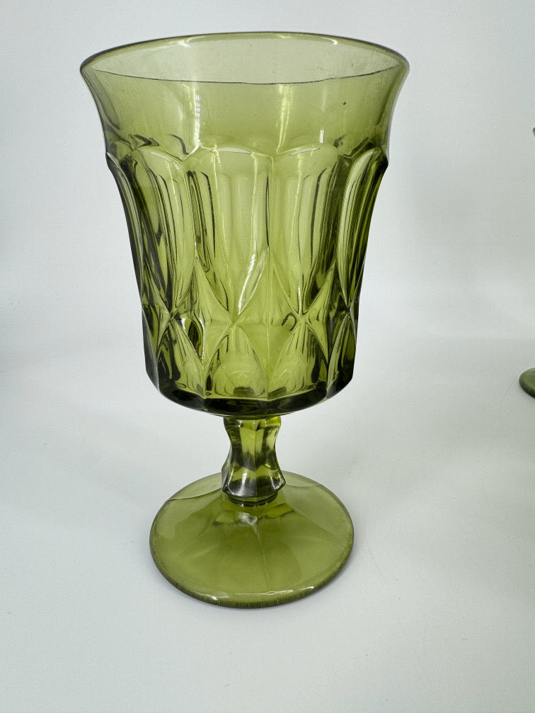 NORITAKE Green Glass Set of 10 Footed Water Goblets