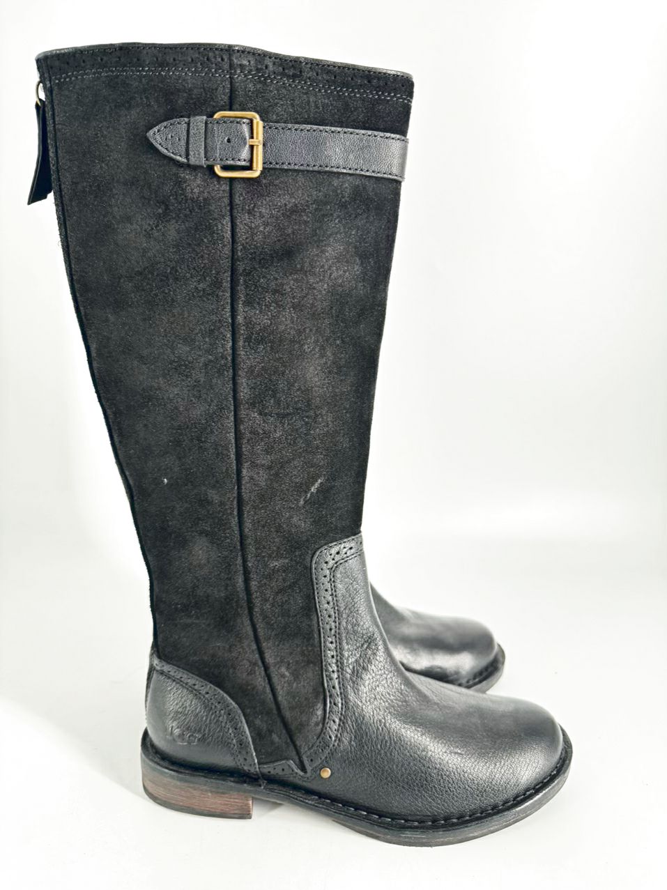 UGG Size 8.5 Black Leather & Suede Boots