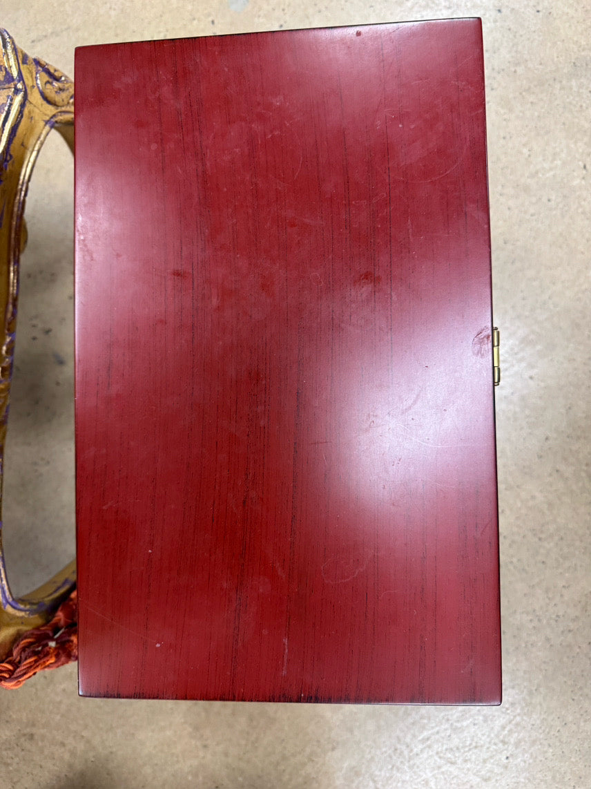 Red Box w/ Brass Mounts on Gold Stand