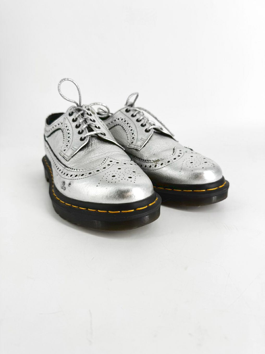DR MARTENS Size 42 Silver Leather Casual Shoes