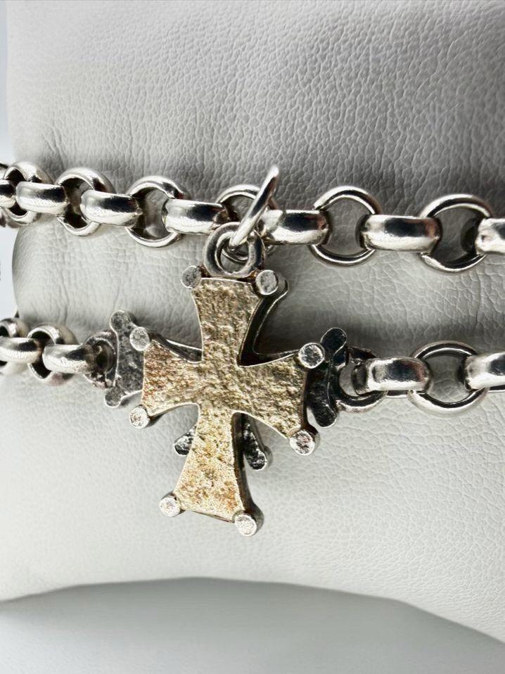 KONSTANTINO 925 18K Two Tone Cross Charms Bracelet
