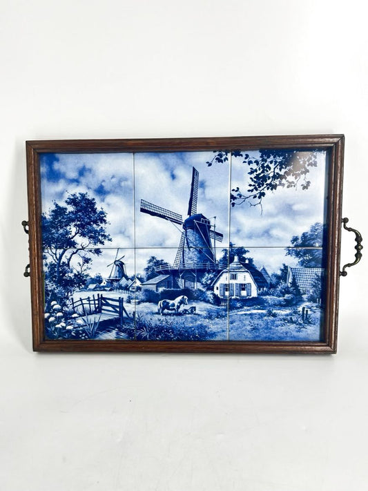 DELFT Blue & White Tile Landscape Tray W/ Handles