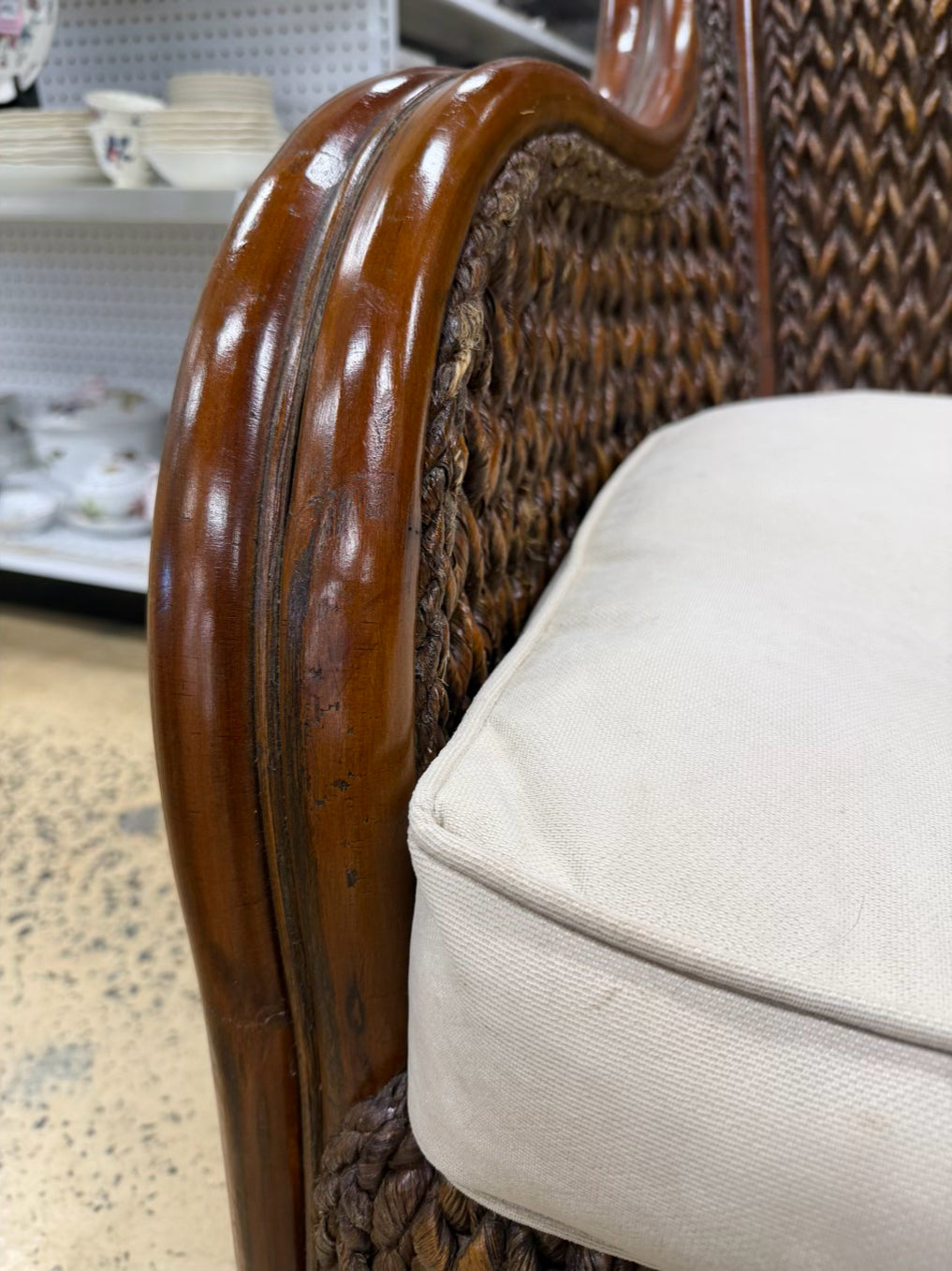 Brown Rattan Woven Outdoor Chair w/ Cushion