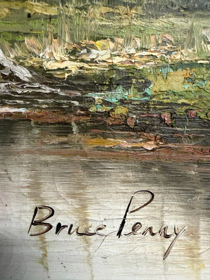 BRUCE PERRY Mountain Scene w/ Cabin Painting