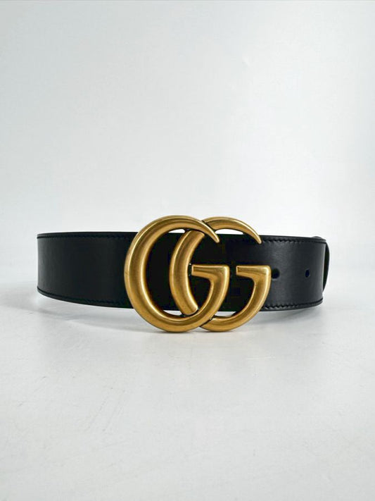 GUCCI Size 26 Black & Gold Leather GG Belt