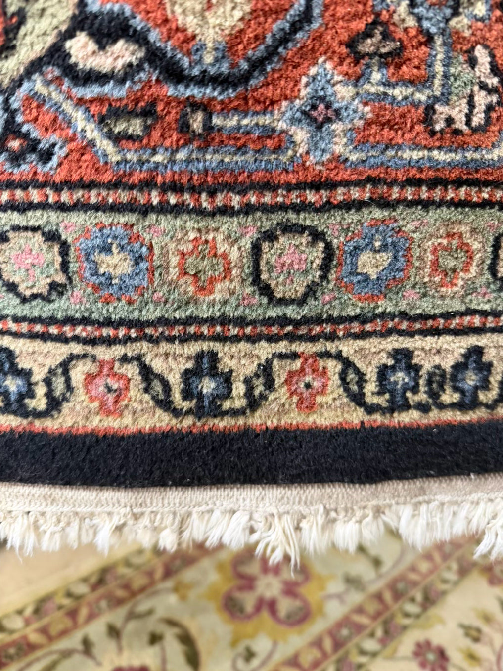 Oriental Black, Green, Rust & Navy Wool Area Rug