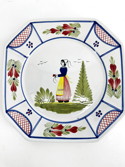 QUIMPER Green & Blue Woman in Field Decorative Plate
