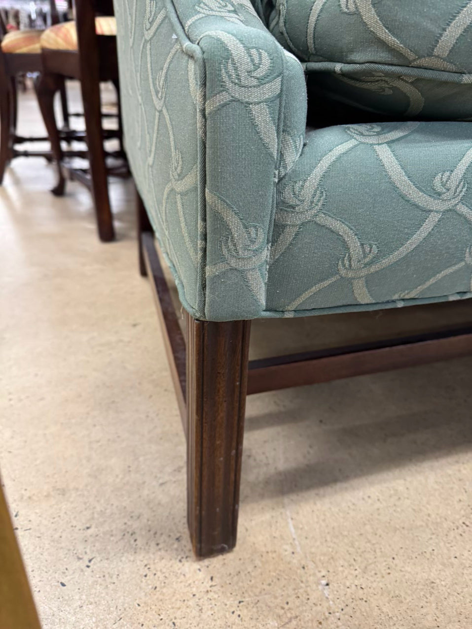 Green Geometric Chippendale Sofa