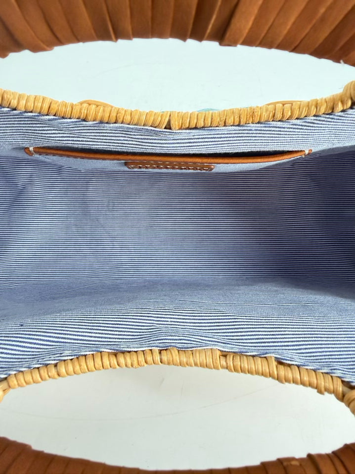 J MCLAUGHLIN Natural & Blue Straw Stripe Clutch Bag