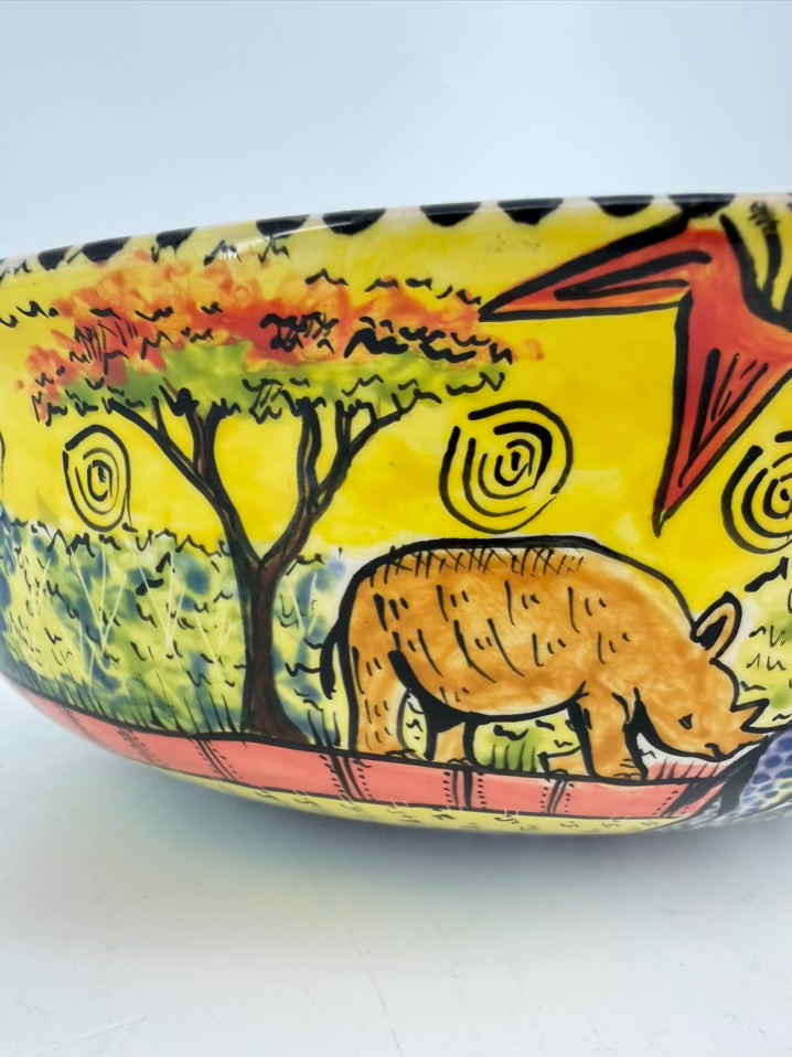 ZIMBABWE Multi Colored Hand Painted Jungle Animals Ceramic Bowl