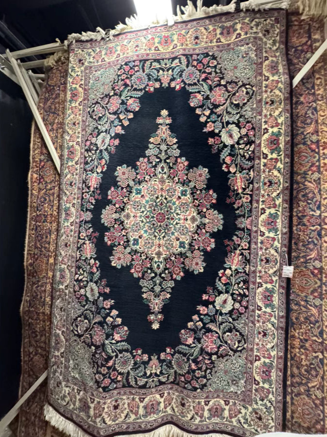 Black, Green & Pink Floral Oriental Area Rug