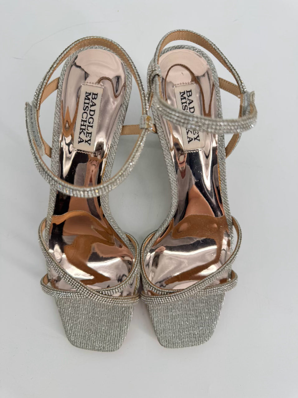 BADGLEY MISCHKA Size 8.5 Silver Leather Wedge Sandal