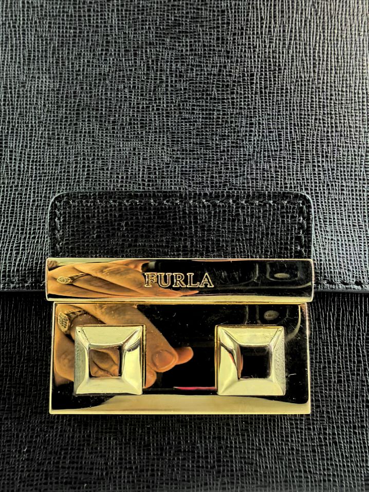 FURLA Bella Black Leather Top Handle Bag