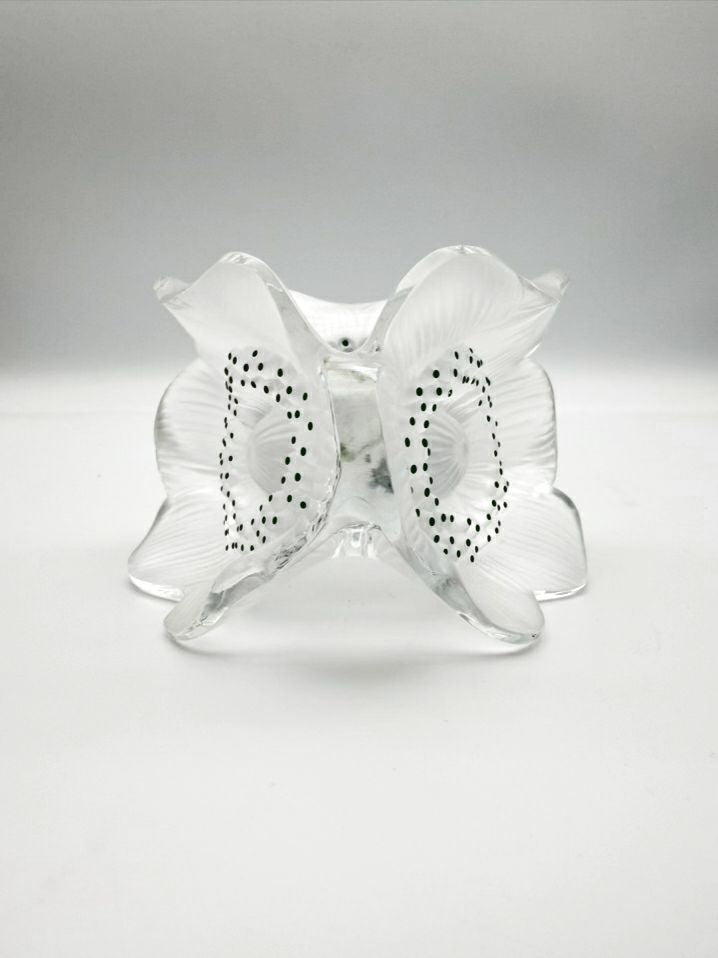 SIGNED LALIQUE Frosted Glass Anemone Candle Holders