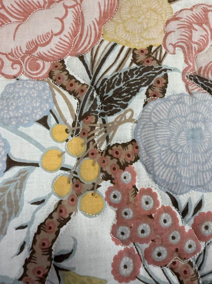 VINTAGE Cream, Shrimp & Tan Floral Quilted Love Seat
