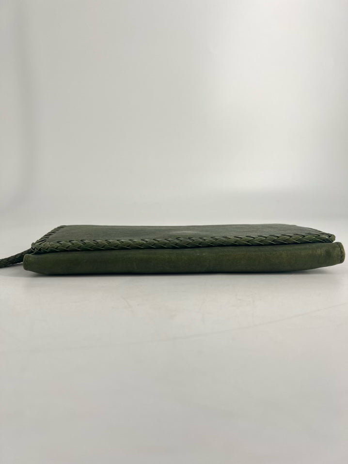 HOBO Green Leather Woven Wristlet