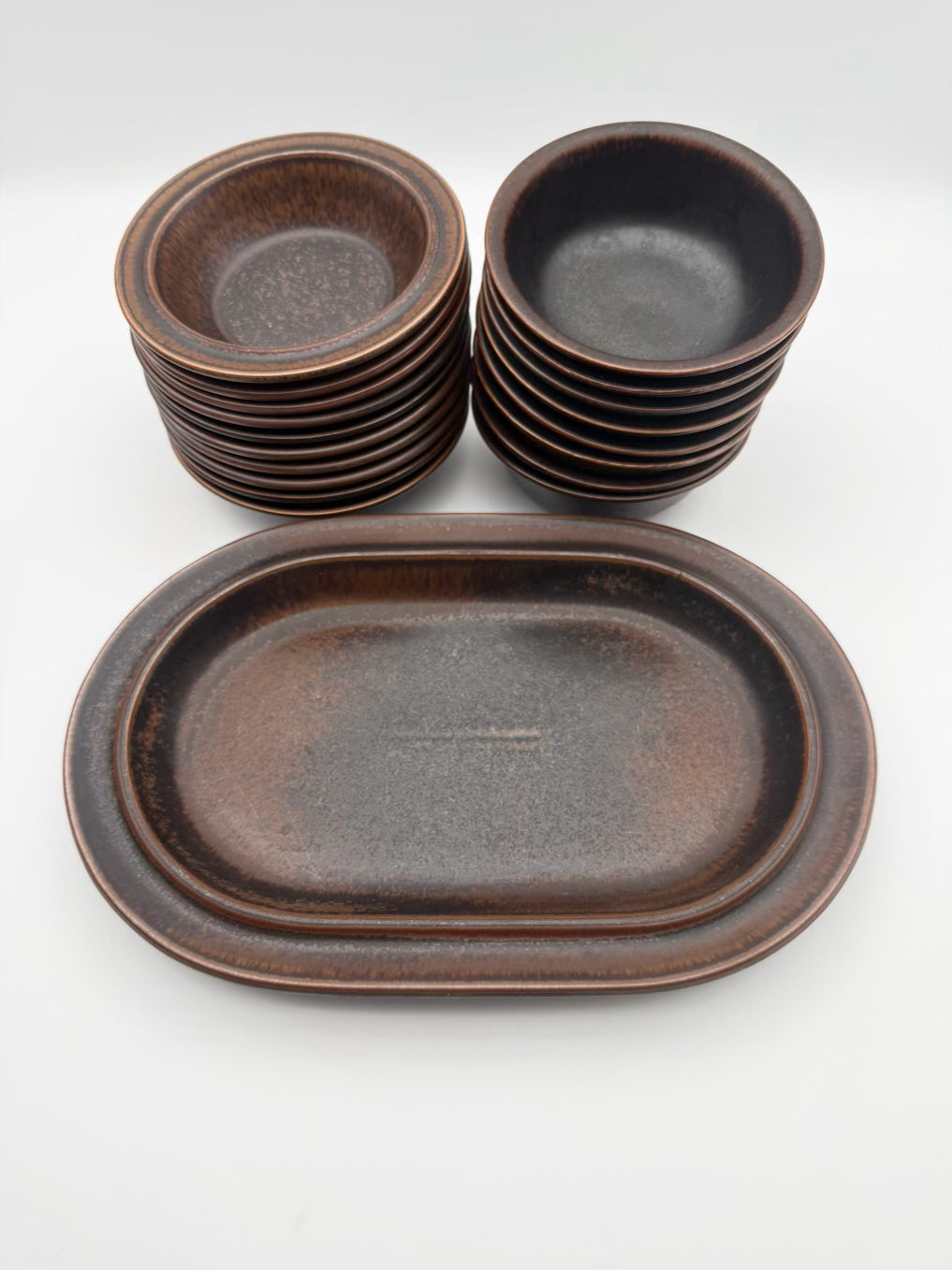 RUSKA Brown Stoneware 8 Piece Dinnerware Setting for 8 w/ Serving Pieces