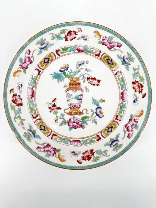 ROYAL DOULTON Pink & Aqua Handpainted Chinoiserie Set of 4 Plates