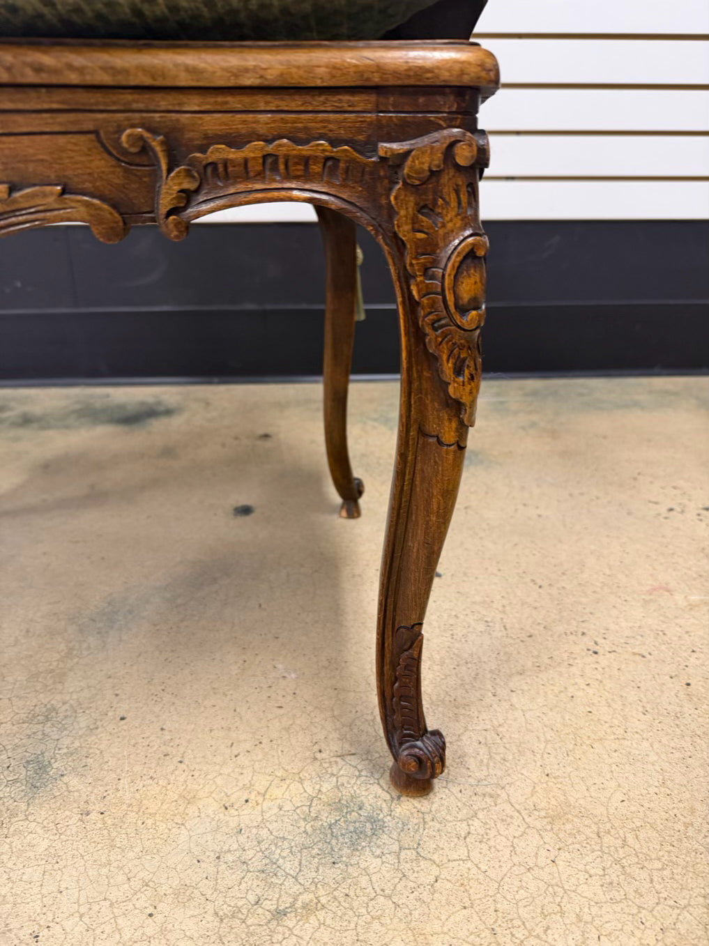 Louis XV Medium Brown Wood Chair w/ Cane Back & Seat Cushion