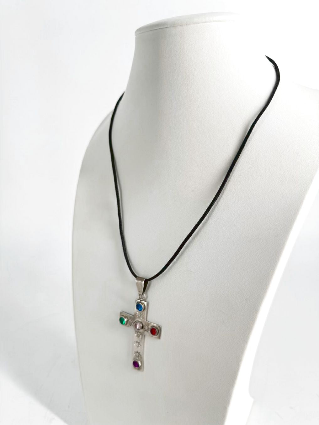 MEXICAN STERLING SILVER Multi Colored Cross Necklace