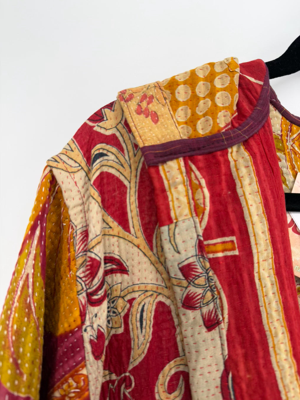 KANTHA BAE Size Wmn's Free Size Red/Beige Hooded Open Front Floral Coat