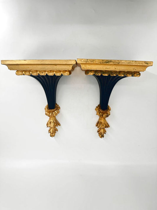 Black & Gold Wood Pair of Wall Brackets