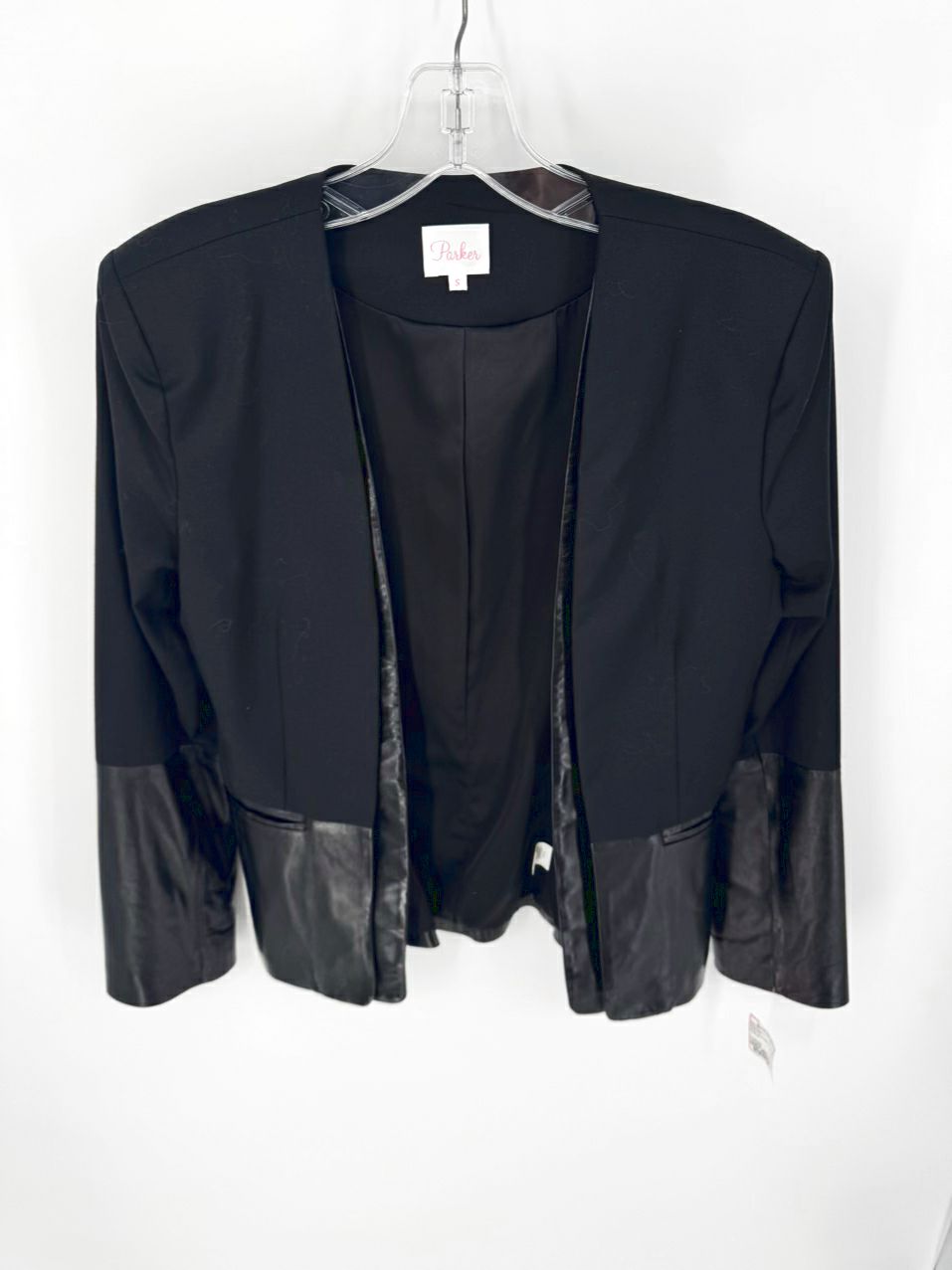 PARKER Size S Black Wool & Lambskin Leather Blazer