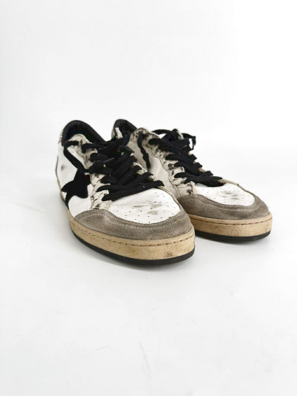 GOLDEN GOOSE Size 45 White & Black Leather Sparkle Sneakers