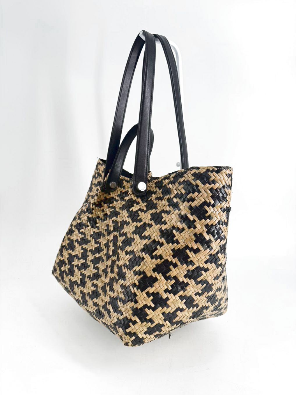 ALLSAINTS Black & Natural Raffia Woven Tote Bag