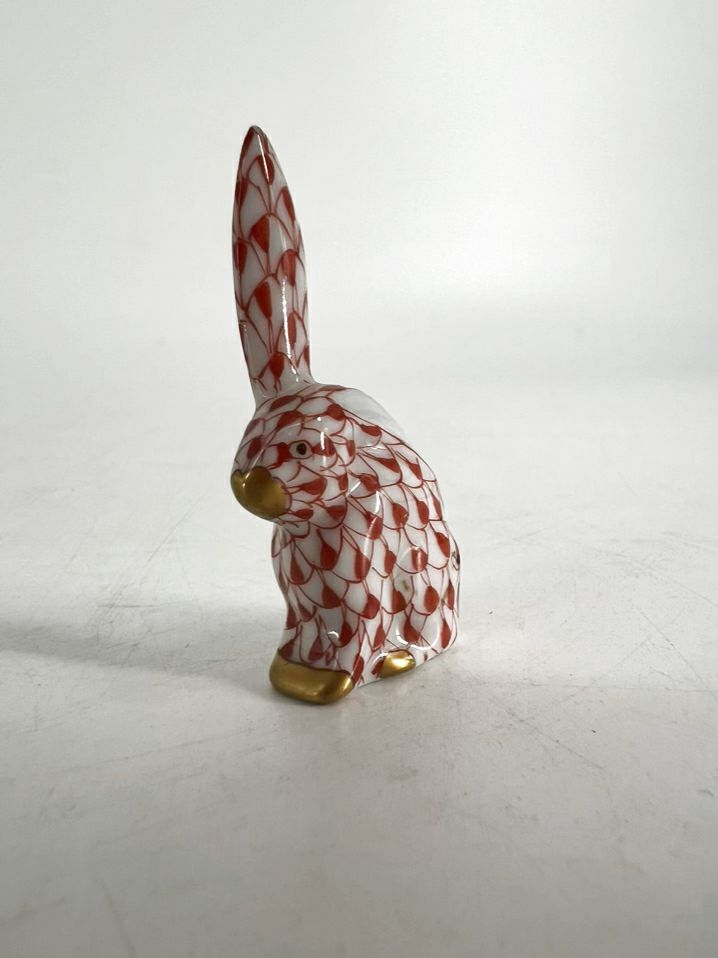 HEREND Pink & White Bunny Figurine