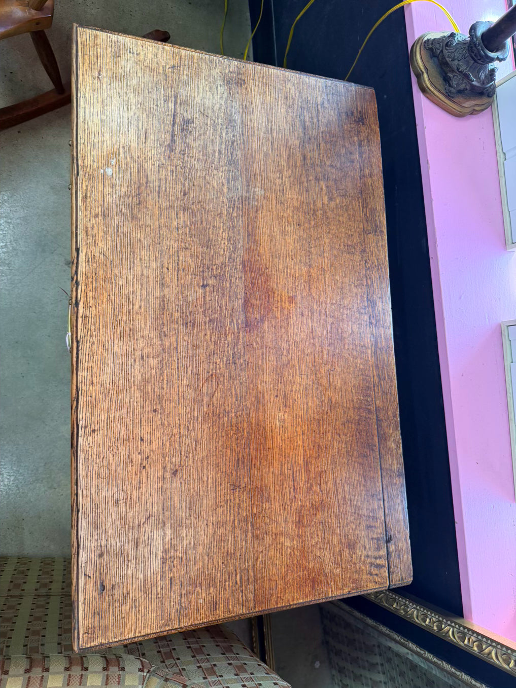 Medium Brown English Oak Occasional Table w/ 3 Drawers
