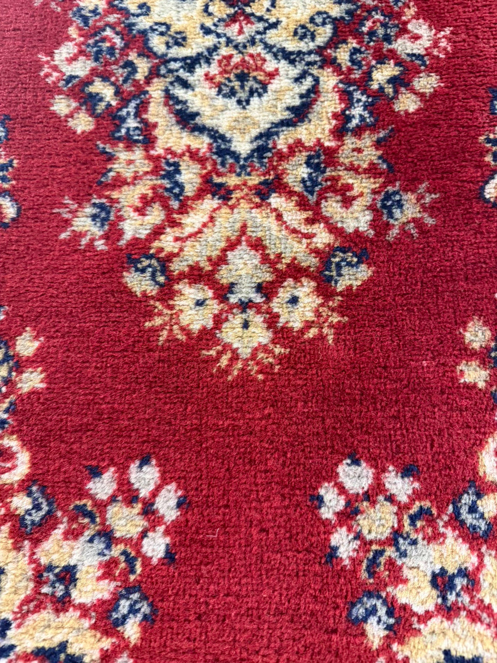 Oriental Red, Cream & Blue Area Rug w/ Fringe
