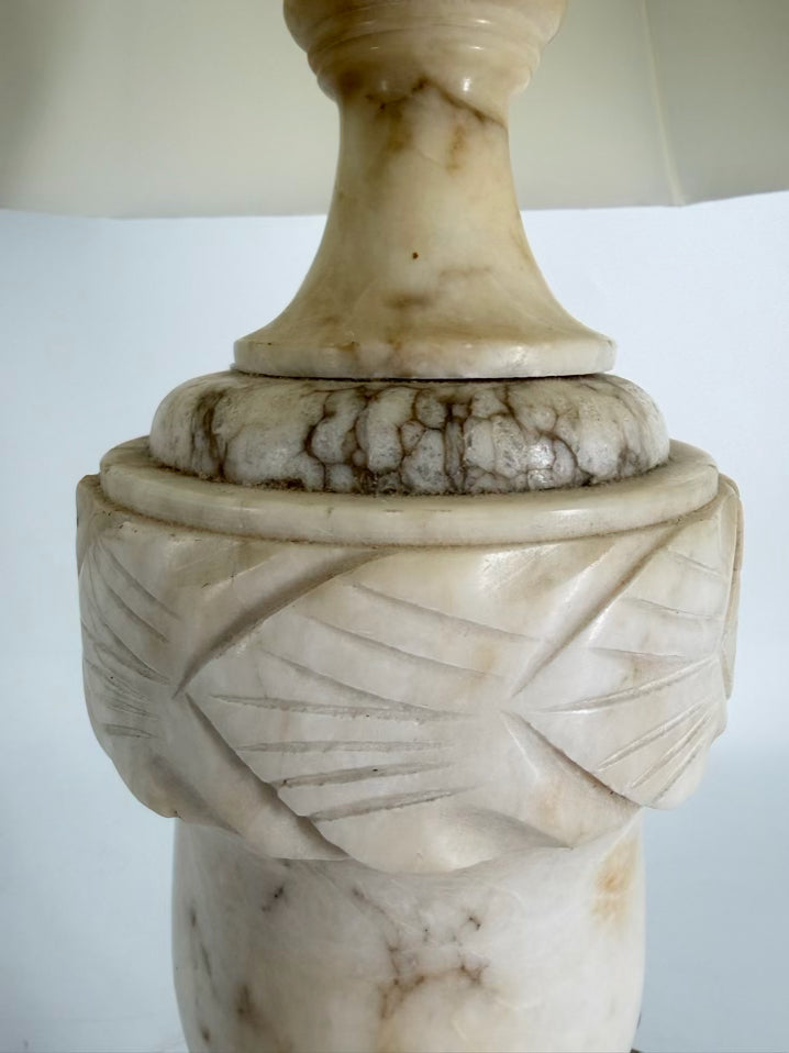 VINTAGE White Alabaster Urn Lamp w/ Shade