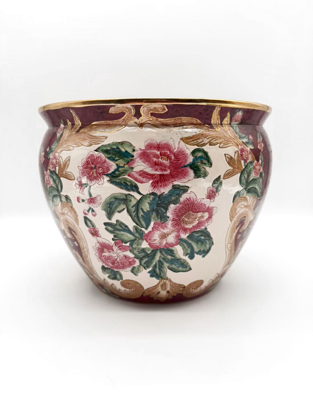ANDREA BY SEDAK Pink, Cream & Green Porcelain Fish Bowl Planter