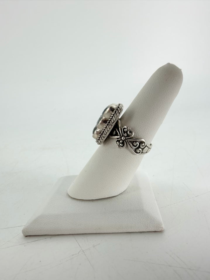 SARDA BALI STERLING SILVER Blue & Green Glass look Butterfly Ring