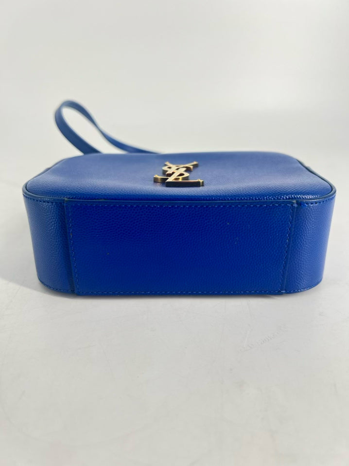 SAINT LAURENT Cobalt Leather Grain De Poudre Classic Monogram Crossbody Bag